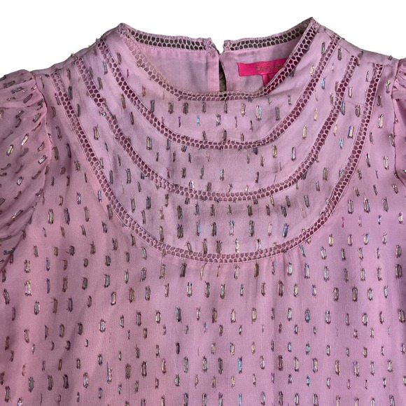 Lilly Pulitzer Briley Lace Top Size XXS Metallic Rainbow Calla Lilly - Picture 3 of 11